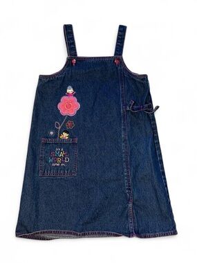 Vintage Disney it’s a small world denim dress with embroidered flowers 🫧